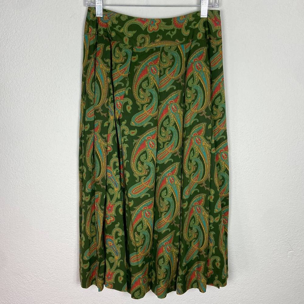 Vintage‎ Midi Skirt Liz Claiborne Sport Size 10 Petite Green Paisley Pleated - Picture 4 of 13